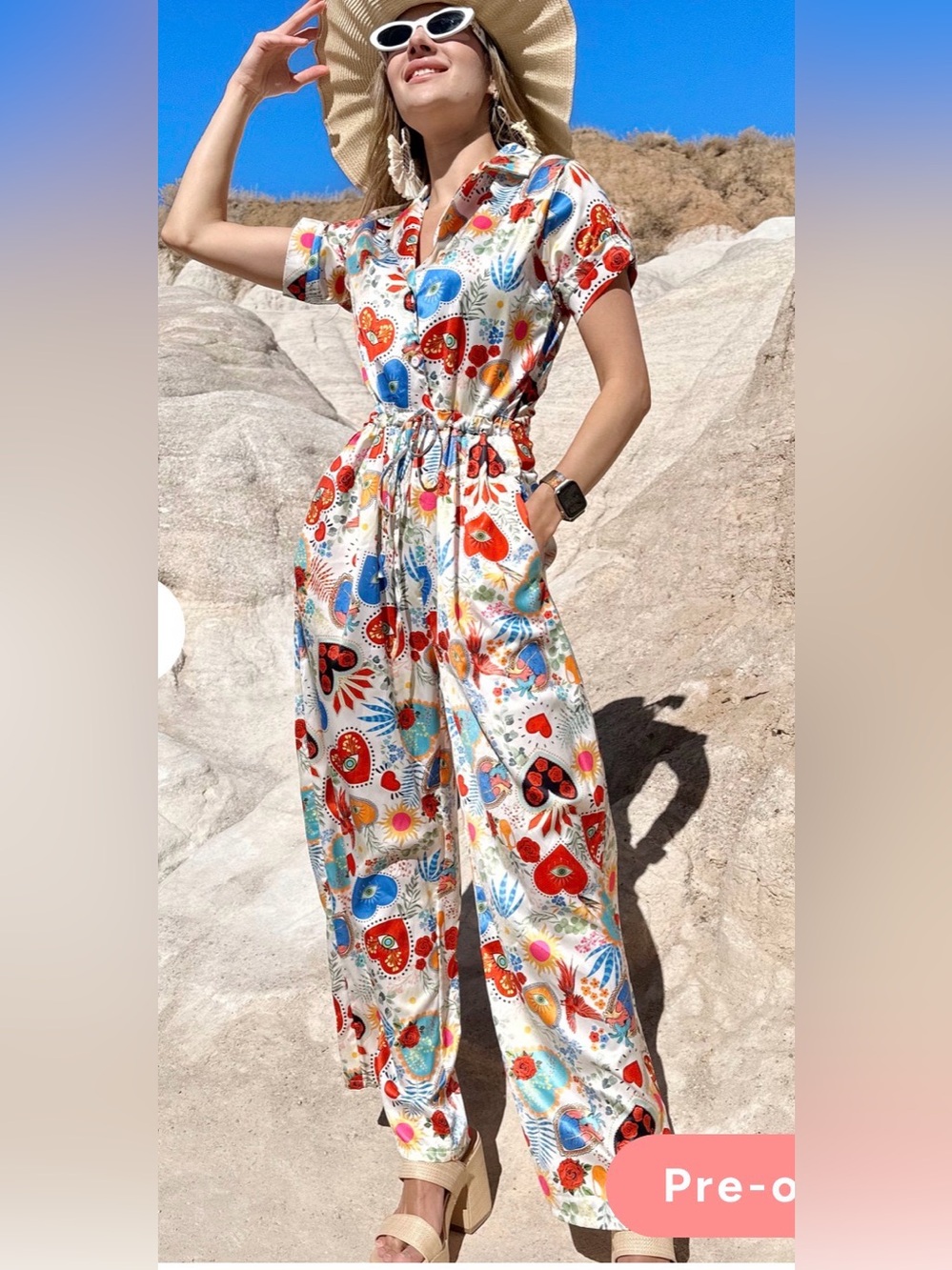 NWT Endless Moon Floral Heart-Print Jumpsuit
